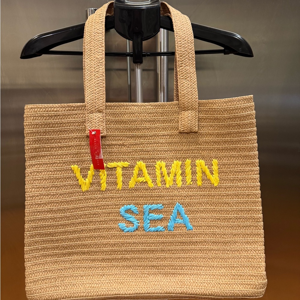 Kelly & Katie Tan Tote with Yellow and Blue Accents
